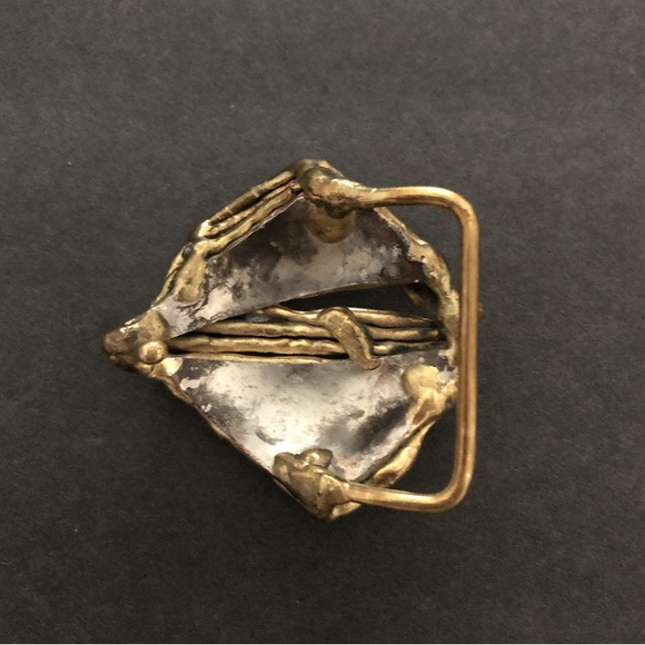Rare Brutalist Handmade Abstract Two Tone Studio Art Belt Buckle Mixed Metals - Picture 3 of 4